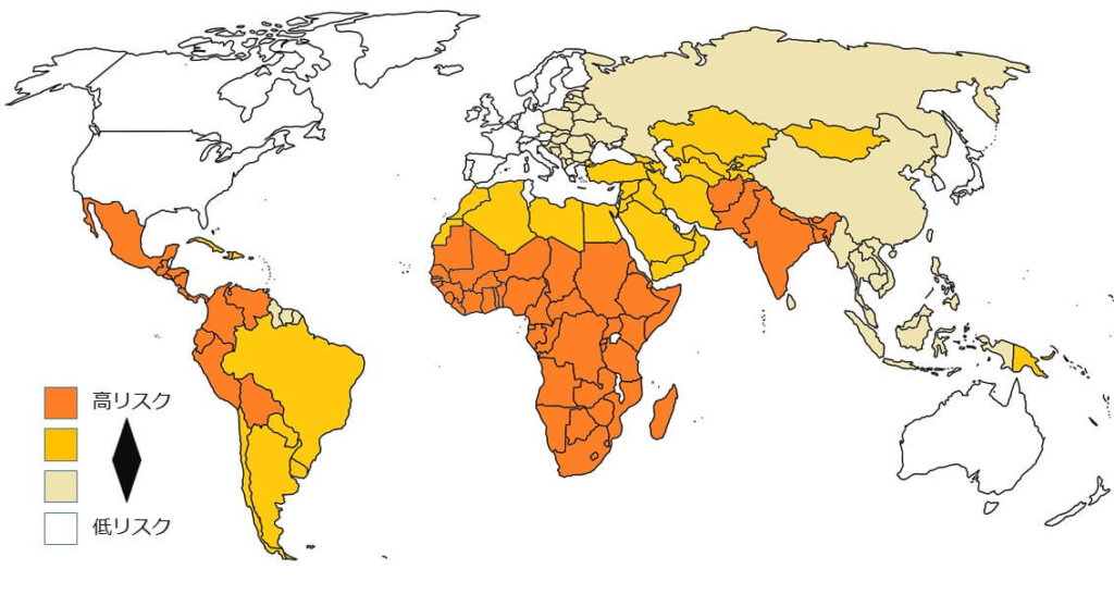 A型肝炎は発展途上国のほとんどで流行しています。